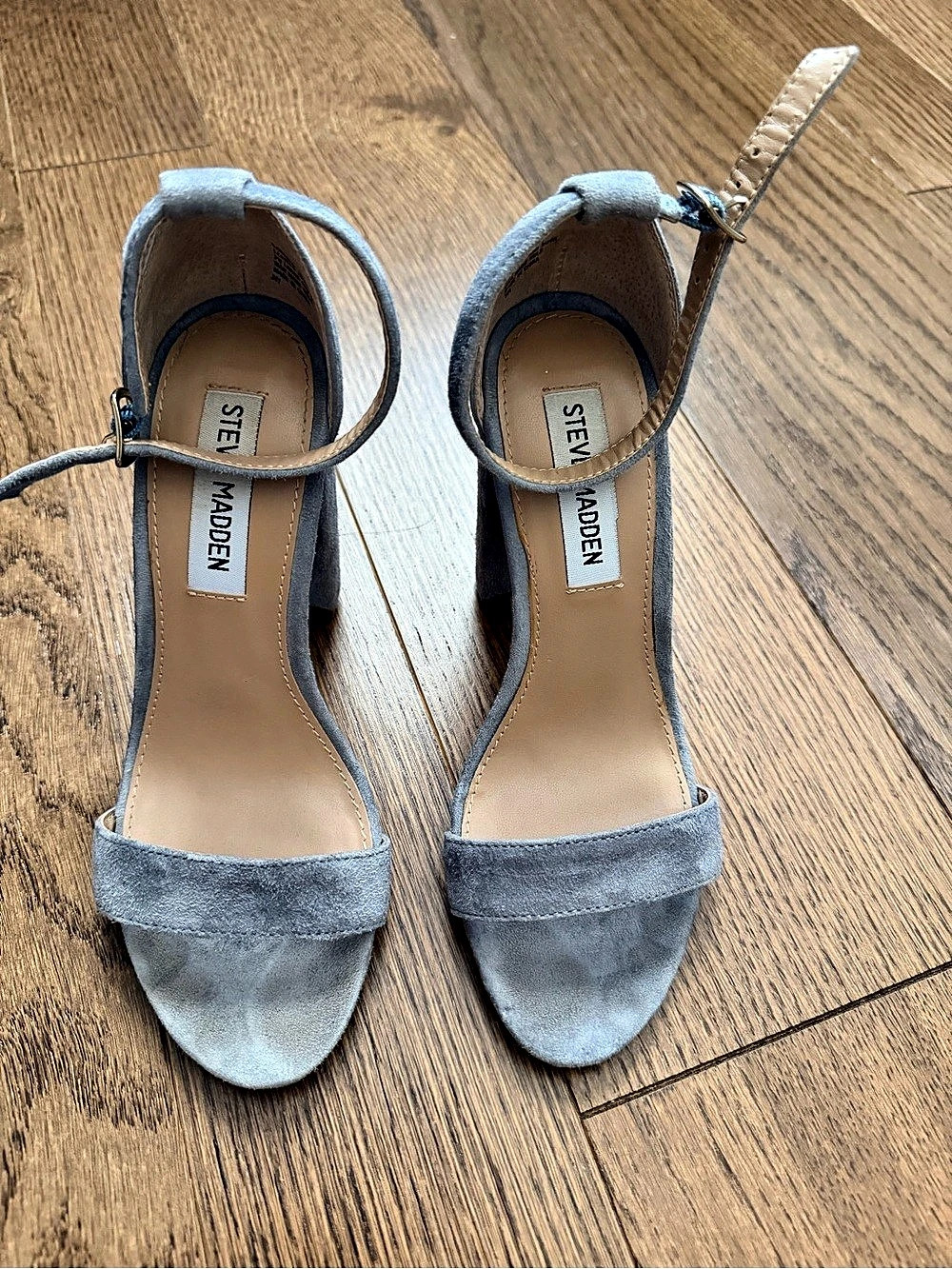 Steve Madden Carrson Blue Suede Ankle Strap Block Heel Sandals